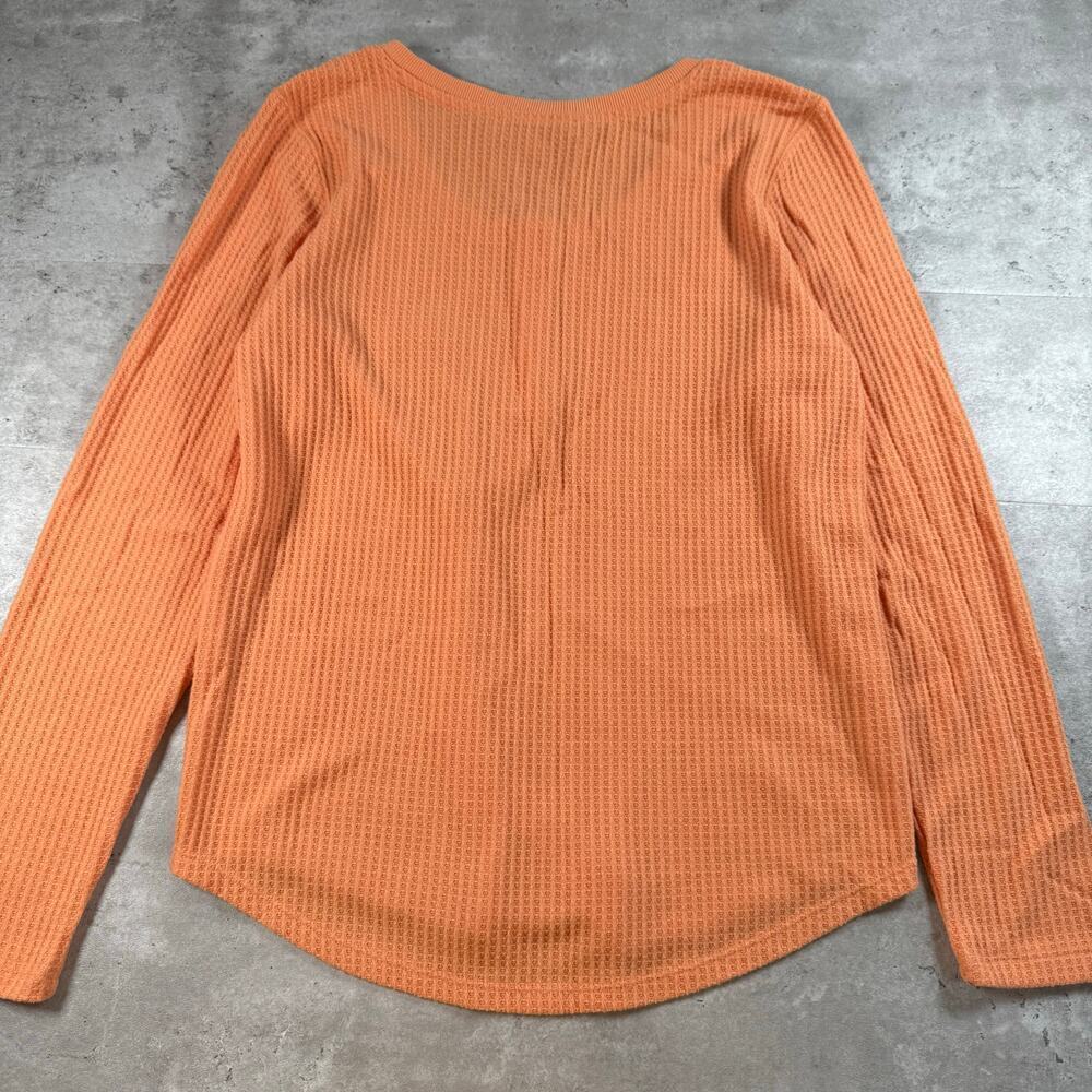 LOFT waffle henley orange long sleeve shirt size large - Picture 6 of 6